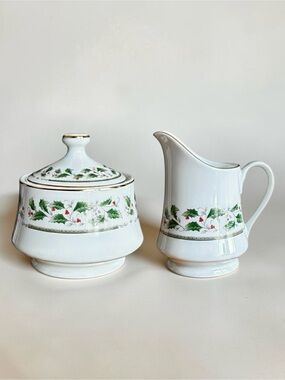 Vintage Royal Limited Holly Holiday Creamer Pitcher and Lidded Sugar Bowl